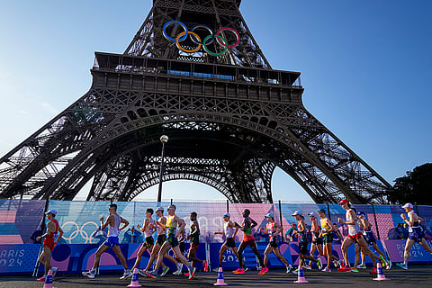 Athletes compete during the men's 20km race walk